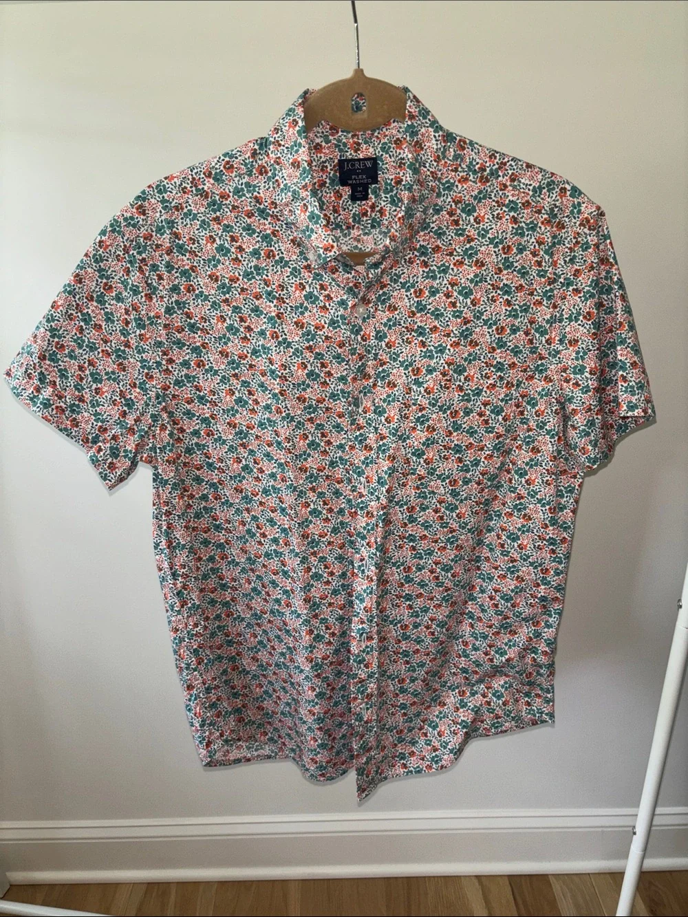 J. Crew Men's Short-Sleeve Floral Button-Down Shirt in Coral & Teal